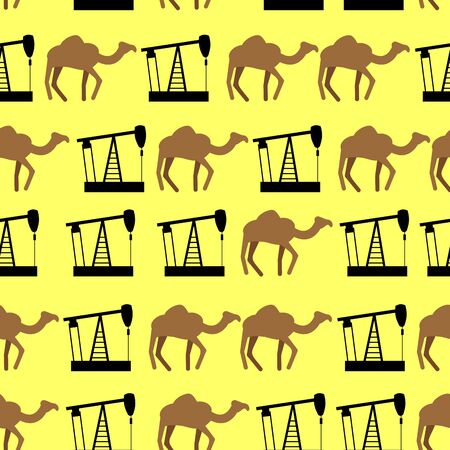 Desert camels and oil pumps seamless pattern. Vector background for UAE.のイラスト素材