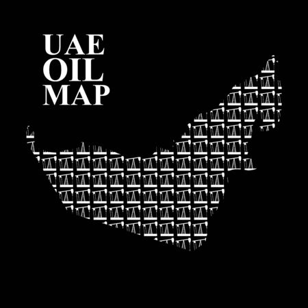 UAE oil map. Silhouette maps of United Arab Emirates of oil pumping rigs. Vector illustrationのイラスト素材