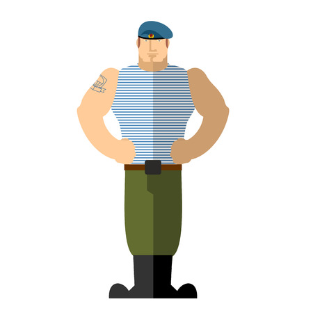 Russian soldiers Military man in t-shirt and blue beret.のイラスト素材