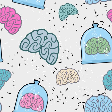 Laboratory of  pitcher and  human brain in a jar seamless pattern.のイラスト素材