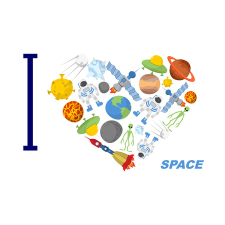 I love space Heart symbol of cosmic elementsのイラスト素材