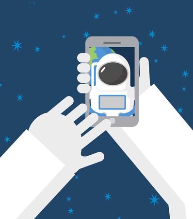 Astronaut makes selfie in space.のイラスト素材