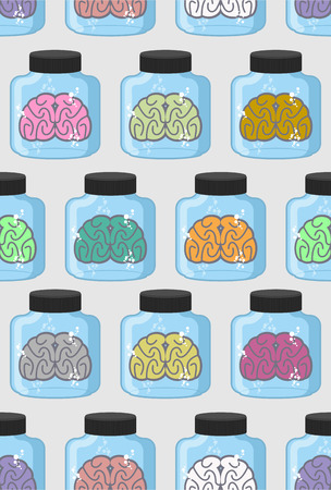 Laboratory examination  brains seamless pattern in jar. Color organs brains vector backgroundのイラスト素材
