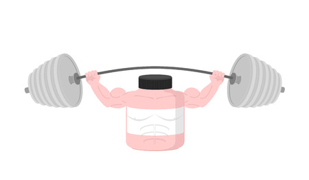 Pink Container sports nutrition Press Overhead barbell. Vector illustrationのイラスト素材
