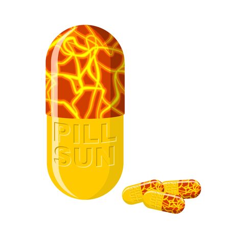 Tablet solar. Pill Sun. Medical preparation for tanning vector illustration.のイラスト素材