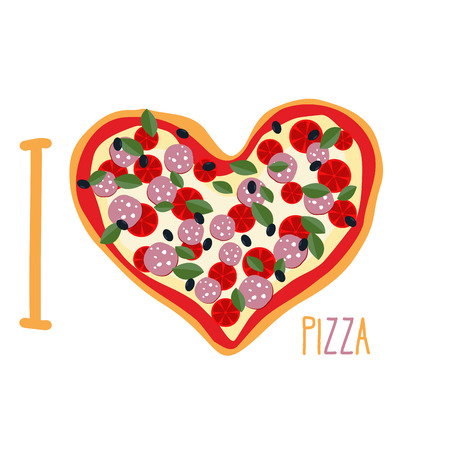 I love pizza. Heart symbol in form of pizza. Vector Italian national food.のイラスト素材