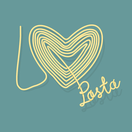 I love pasta. Spaghetti as a symbol of heart. Vector illustration food.のイラスト素材