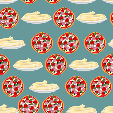 Pizza and pasta-national food of Italy Seamless pattern. Vector background foodのイラスト素材