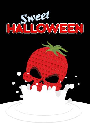 Strawberry skull falls in milk. Splashes of white milk. Vector illustration for Halloweenのイラスト素材