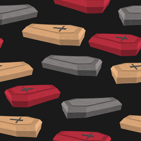 Colourful coffins seamless pattern on a black backgroundのイラスト素材