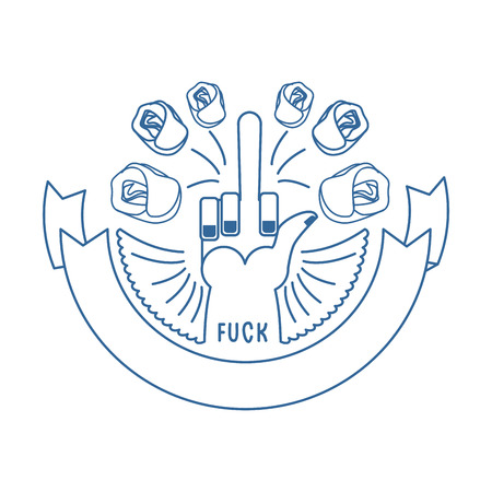 Tattoo Fuck with roses. Obscene gesture with beautiful flowersのイラスト素材