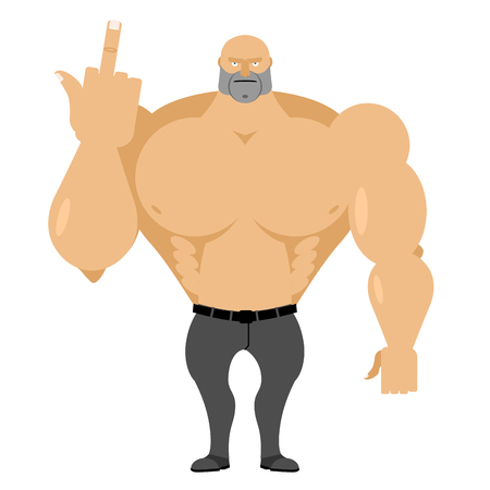 Strong man in jeans with big muscles shows fuckのイラスト素材