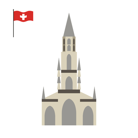 Berne Cathedral. landmark of Switzerland. Architecture attraction of country. Vector illustrationのイラスト素材