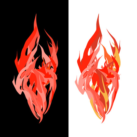 Fire. Tongues of flame on white and black background. Vector illustration.のイラスト素材