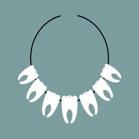 Necklace of teeth. Decoration on neck of Indians. Mascot for Aboriginals. Decoration of dentist.のイラスト素材