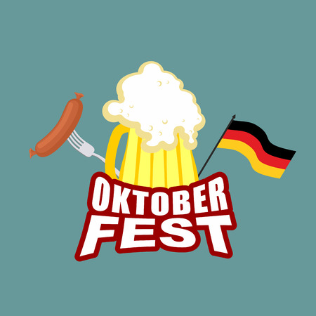 Oktoberfest beer and sausages. German flag. Beer Festival. Vector illustrationのイラスト素材
