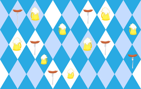 Traditional Oktoberfest seamless pattern of rhombus. Mug of beer and sausage. Vector background for  annual beer festival in Germany.のイラスト素材