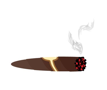 Cigar and smoke on a white background. An expensive Cuban cigar vector illustrationのイラスト素材