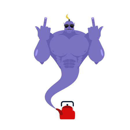 Genie bully from Red Kettle. Bad Purple Magic spirit shows fuck. Genie for Hooligans. Vector illustrationのイラスト素材
