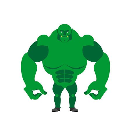 Green Goblin on a white background. Strong monster with large hands.  Vector illustration of storybook trollのイラスト素材