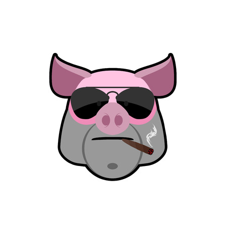 Angry boar. Pig head with glasses and a cigarette. Animal farm is a bully. Logo of the animal.のイラスト素材