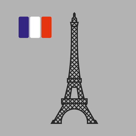 Eiffel Tower. Attraction of Paris. Vector illustration. Fflag of France on gray background.のイラスト素材