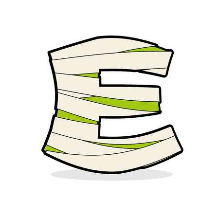 Letter E Monster zombie. Alphabetical icon medical bandages. Egyptian concept of template elements ABC.のイラスト素材