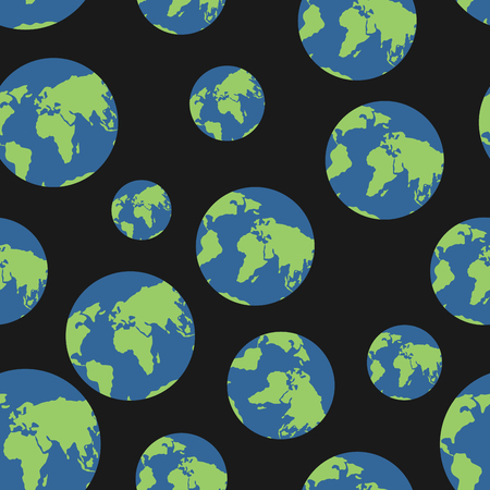 Globe seamless pattern. Globes of earth background. Planets o  black background. Ornament of  heavenly bodies. satin ornament endless. World map geographyのイラスト素材