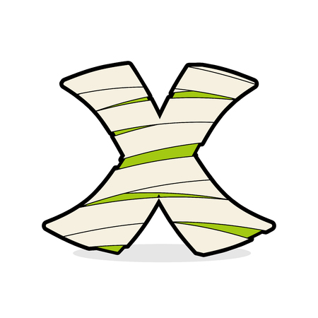 Letter X Monster zombie. Alphabetical icon medical bandages. Egyptian concept of template elements ABC. Mummy ABC iconのイラスト素材