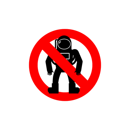 Stop  astronauts. It is forbidden to be  Cosmonaut. Frozen human silhouette in spacesuit. Red forbidden sign. Ban Spacemanのイラスト素材