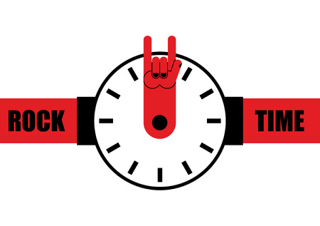 Rock time. Watch as arrow rock hand sign. Wrist watches for this rocker. Time to play rock musicのイラスト素材