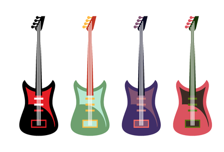 Set of colored guitars. Multi-colored rock electric guitars.のイラスト素材