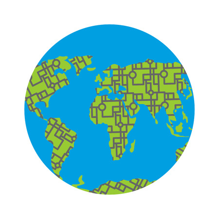 Urbanization earth. Roads have filled in all continents of  land. Highways around the world. Traffic jams in cities. Concept Illustration pollution of planet.のイラスト素材