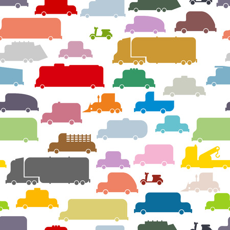 Colorful cars seamless pattern. Lovely texture from ground transportation for childrens fabrics.のイラスト素材