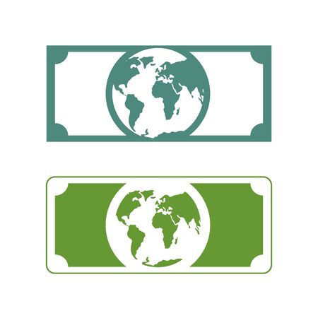 Worlds money. Banknotes with planet Earth. Future of cash with picture of  Earth. Currency futureのイラスト素材