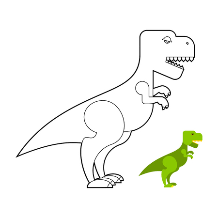T-rex dinosaur coloring book. Scary big Tyrannosaurus. Prehistoric reptile with large teeth. Big Green Jurassic predatorのイラスト素材
