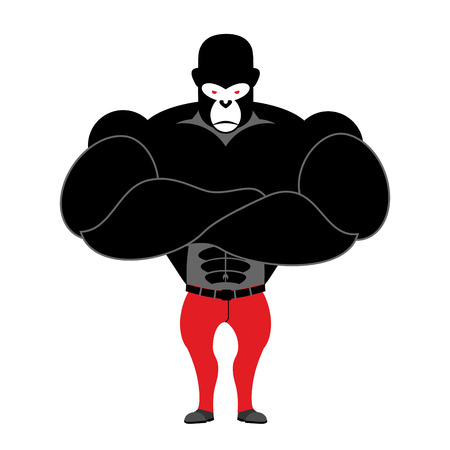 Gorilla bodybuilder. Strong black monkey with big muscles. Athlete wild beast.のイラスト素材