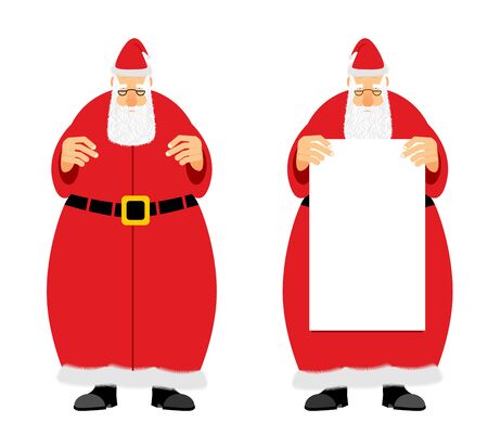 Santa Claus holding blank. Grandfather with a grey beard, fairytale character who brings gifts to children at Christmas.のイラスト素材