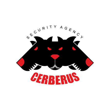 Security Agency, Cerberus. Logo for  security company. Three angry dog head with large teeth.のイラスト素材