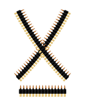 Bandolier with bullets. Ammunition belt. Tape cartridges for submachine gun. Army equipment.のイラスト素材