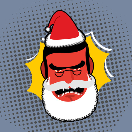 Evil Angry Santa Claus. Red with anger person Swears and shouts. Villain with white beard and glasses. Christmas character pop art  style.のイラスト素材