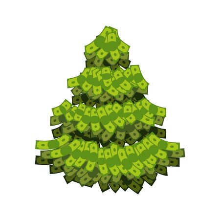 Christmas tree from dollar. Tree out of money. Plants grow in cash. Currency green plant. Tree for wealth.のイラスト素材