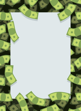 Frame out of money. Many dollars flying. Space for text. Cash green background.のイラスト素材