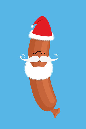 Sausage Santa Claus. Delicacy with beard and mustache. Funny Christmas Banger food.のイラスト素材