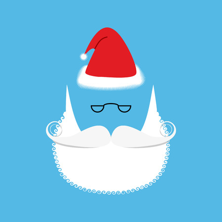 Santa  mustache and beard. Christmas hat. Set for Christmas character. Holiday items for design. White wig.のイラスト素材