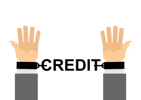 Hands shackled with chains credit. Financial slavery. Our cash loan. Bank shackles.のイラスト素材