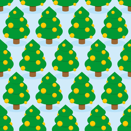 Christmas Tree seamless pattern. Holiday wood ornament. Trees decorated with gold balls. Texture for Christmas or new year.のイラスト素材