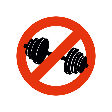 Stop bodybuilding. Ban sport. Prohibiting sign for fitness. Red strikethrough.のイラスト素材