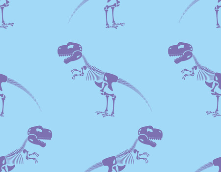 Skeleton t-Rex seamless pattern. Purple Cute bone Tyrannosaurus Rex on blue background. Ancient animals texture.のイラスト素材