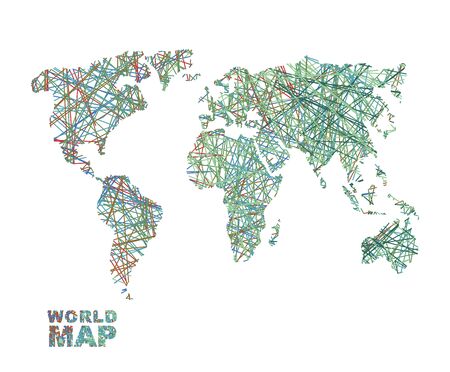 World map colored lines. Global Internet network connects  matter of planet Earth. Business concept global connectivity and communication. Geography data transferのイラスト素材